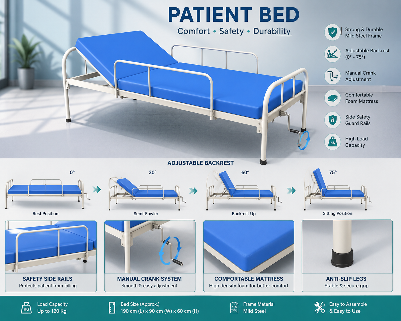 One Gear Hospital Bed