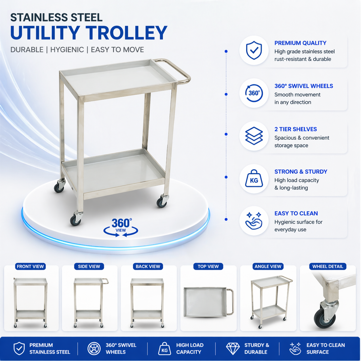 Instrument Trolley (16/20 Inch- 2 self )