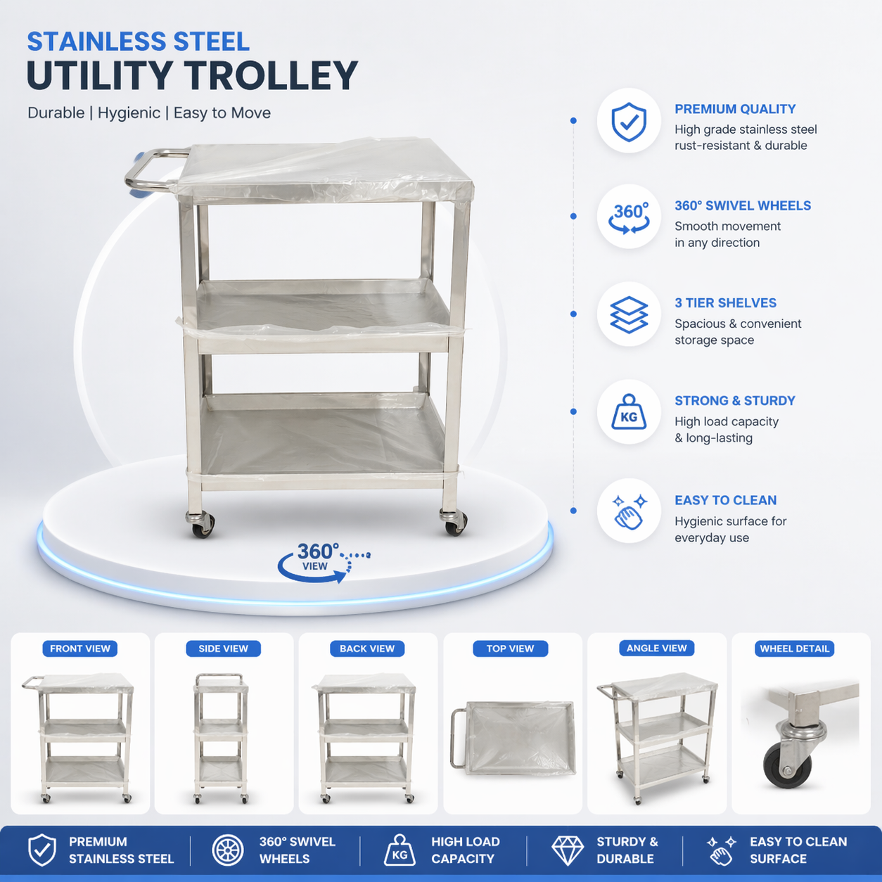 Instrument Trolley (16/20 inch 3 self )